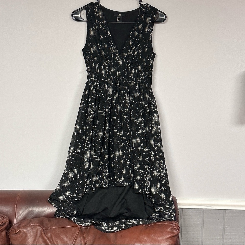 H&M Stunning black & white high low, Fully Lined under Sheer, midi Dress, US 2